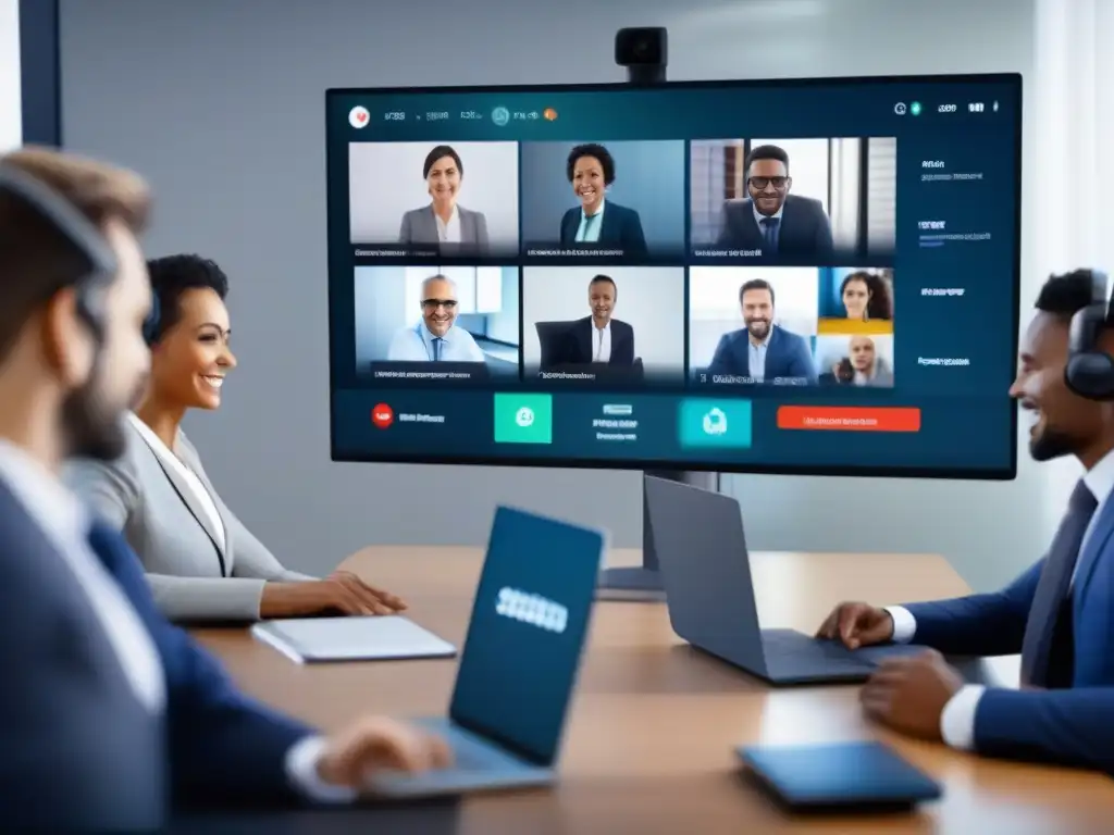 Interfaz de videoconferencia segura y moderna con controles avanzados Una interfaz de videoconferencia moderna con sólidas medidas de seguridad