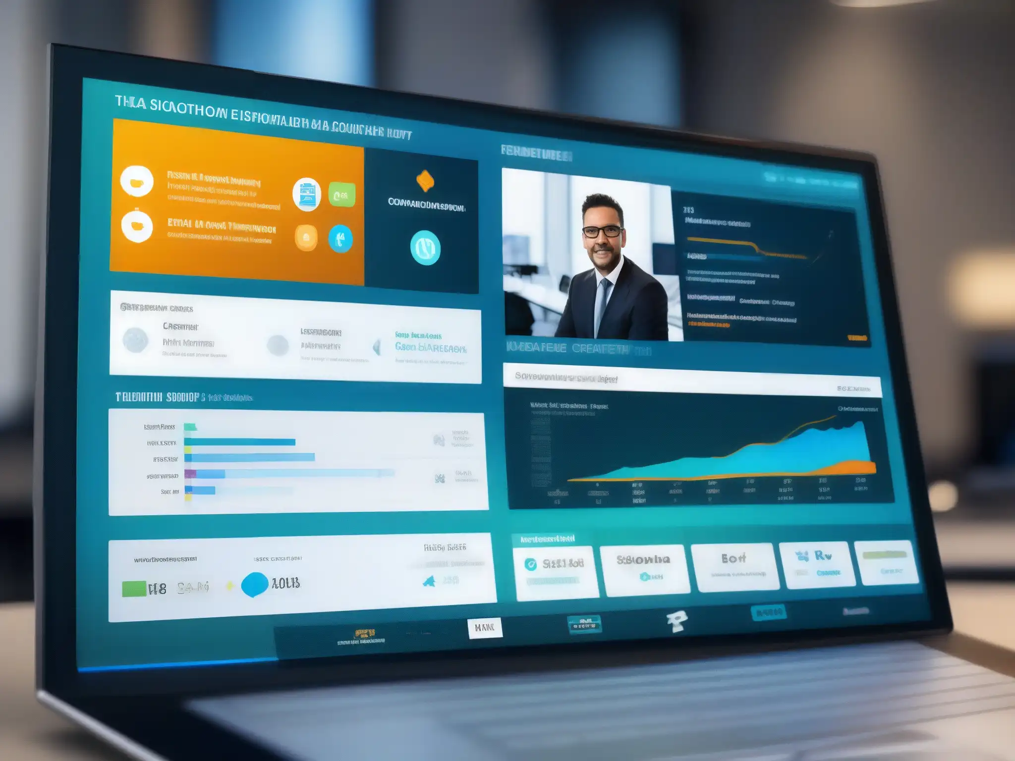 Interfaz de videoconferencia de alta tecnología para soporte remoto Interfaz de videoconferencia moderna para soporte técnico remoto con integraciones y herramientas de diagnóstico, tonos azules y metálicos