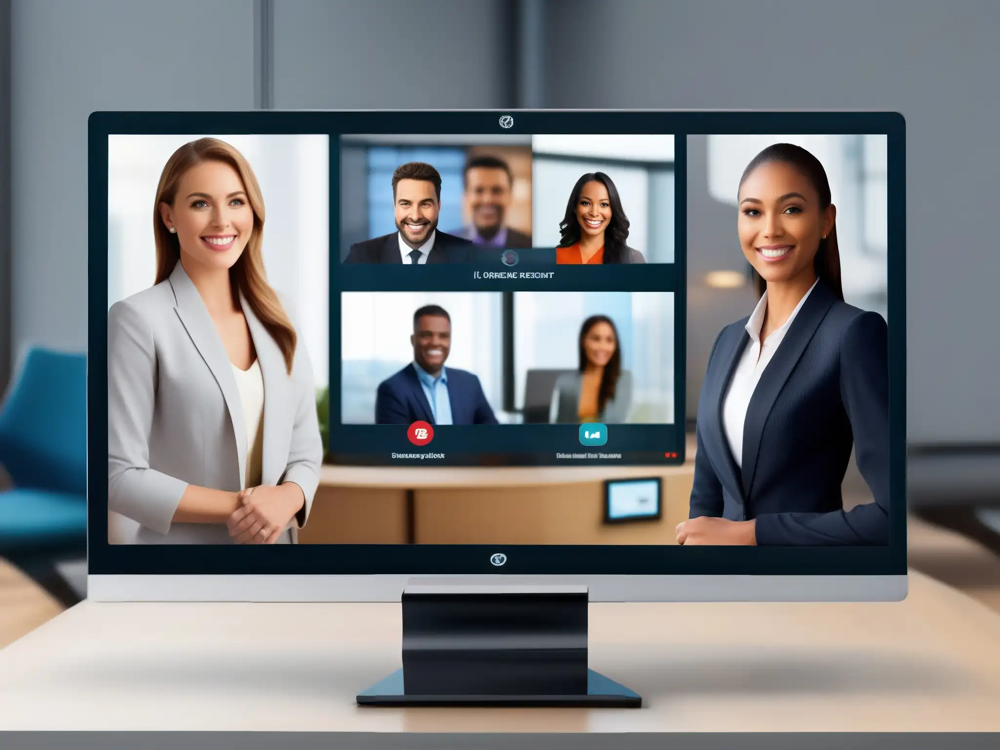 Interfaz de videoconferencia profesional y moderna Interfaz de videoconferencia profesional y elegante con diseño bien organizado y controles intuitivos
