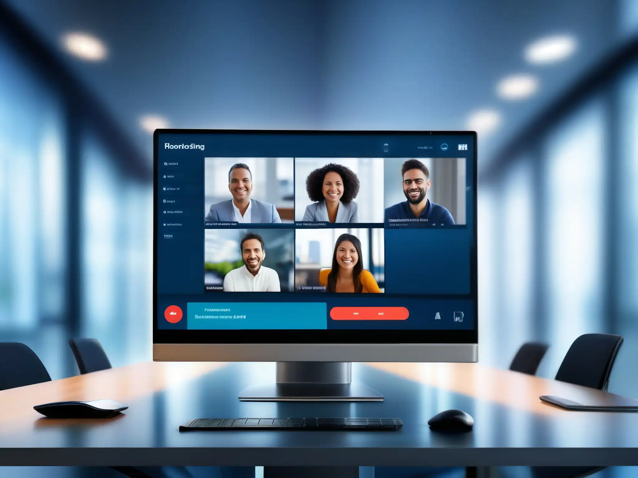 Interfaz de videoconferencia segura y futurista Interfaz de videoconferencia segura con encriptación y protección de contraseñas