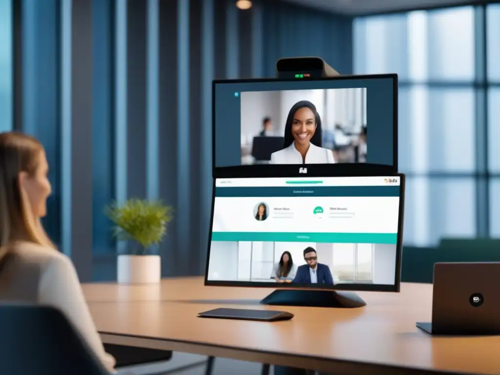 Interfaz de videoconferencia segura y moderna Interfaz de videoconferencias encriptadas extremo a extremo con diseño moderno y ambiente profesional, brindando una experiencia segura y confiable