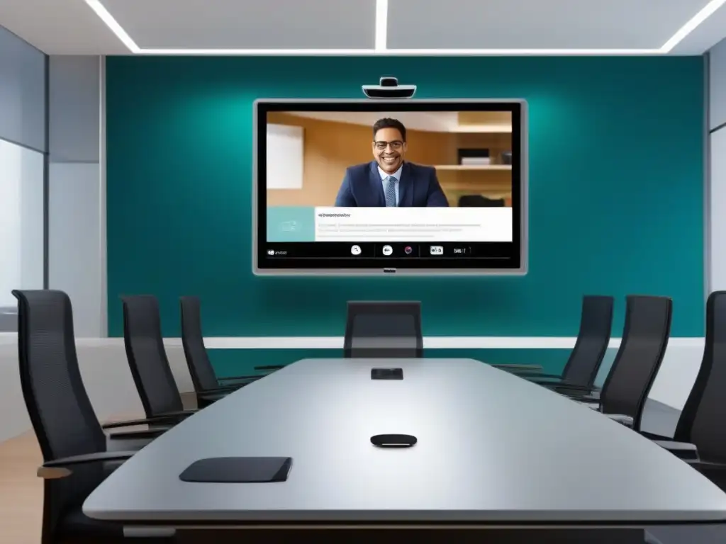 Interfaz de videoconferencia moderna y amigable Una interfaz de videoconferencias intuitiva y moderna con controles amigables y diseño profesional para entornos profesionales y educativos