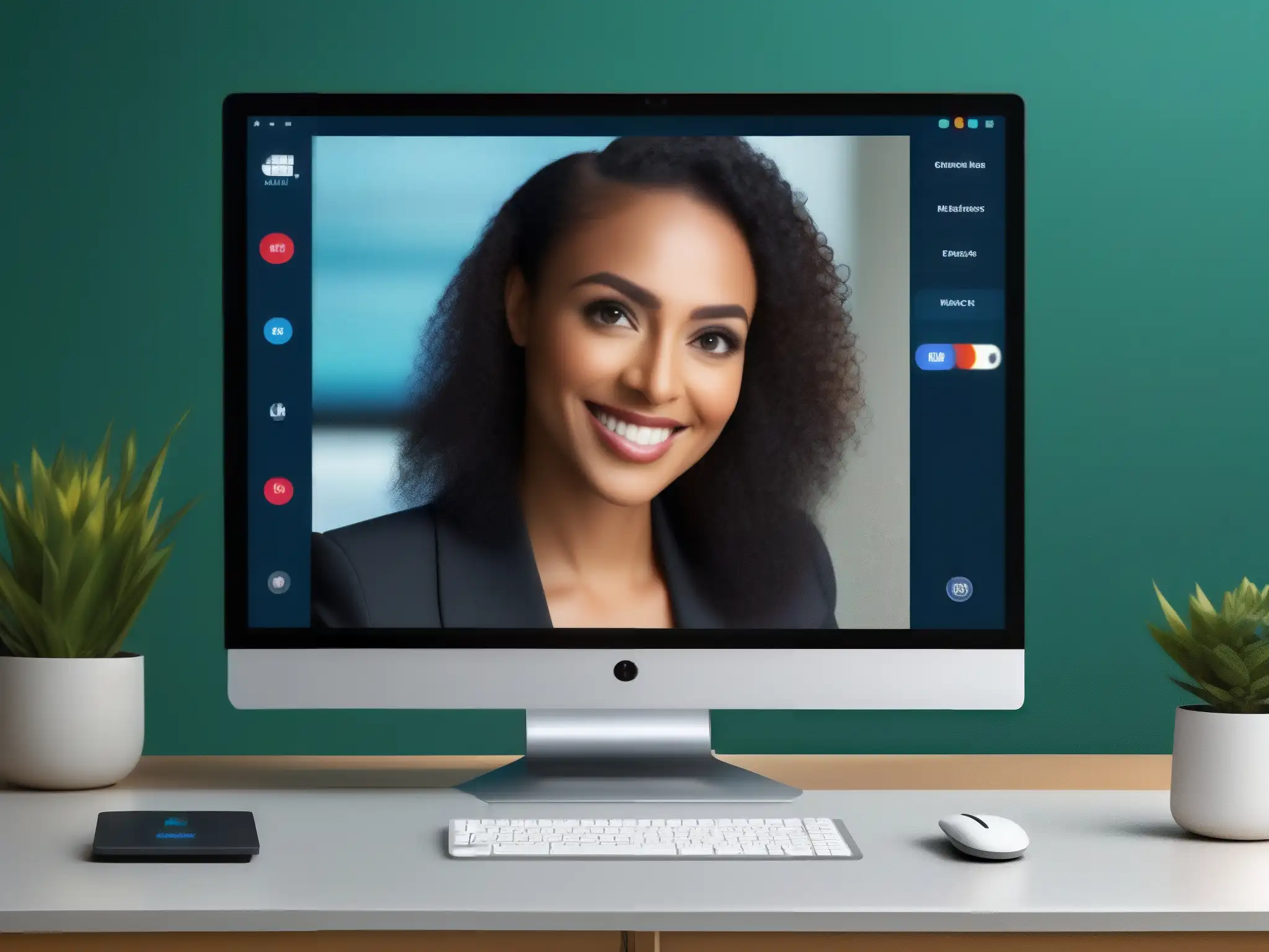 Interfaz de videoconferencia personalizable en 8K Interfaz de videoconferencias con opciones de personalización para branding, diseño moderno y herramientas intuitivas