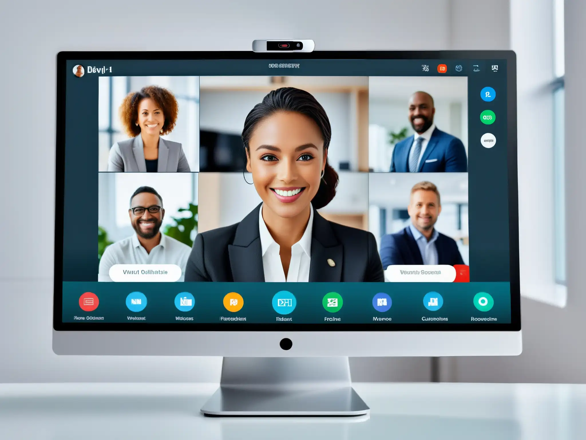 Conferencia virtual segura y profesional: interfaz moderna y colaborativa Interfaz de videoconferencias profesionales con enfoque en privacidad y seguridad