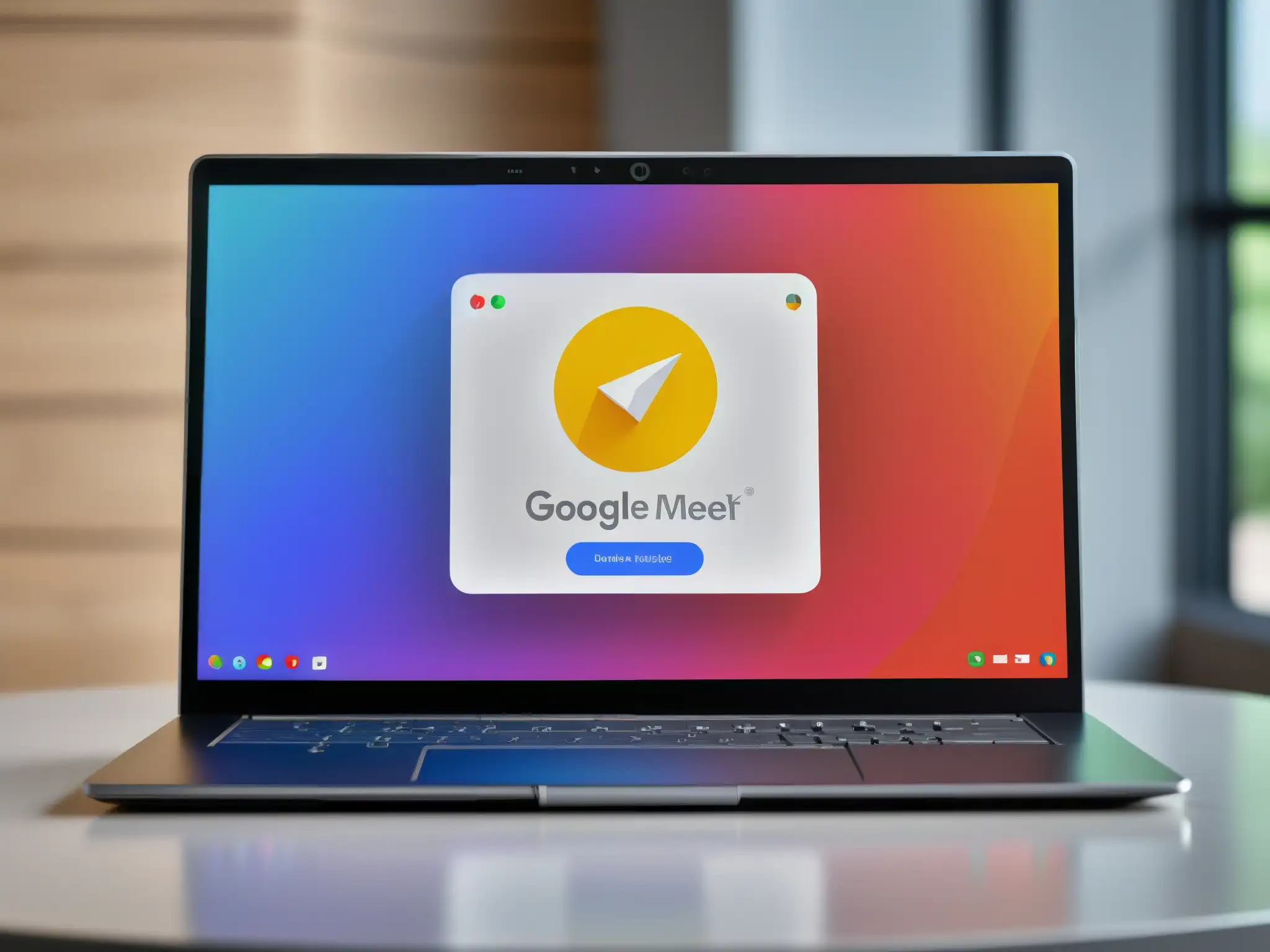 Configura notificaciones en Google Meet: laptop moderno en videoconferencia Una laptop moderna en una videoconferencia de Google Meet, destacando la opción de Configurar notificaciones videoconferencias