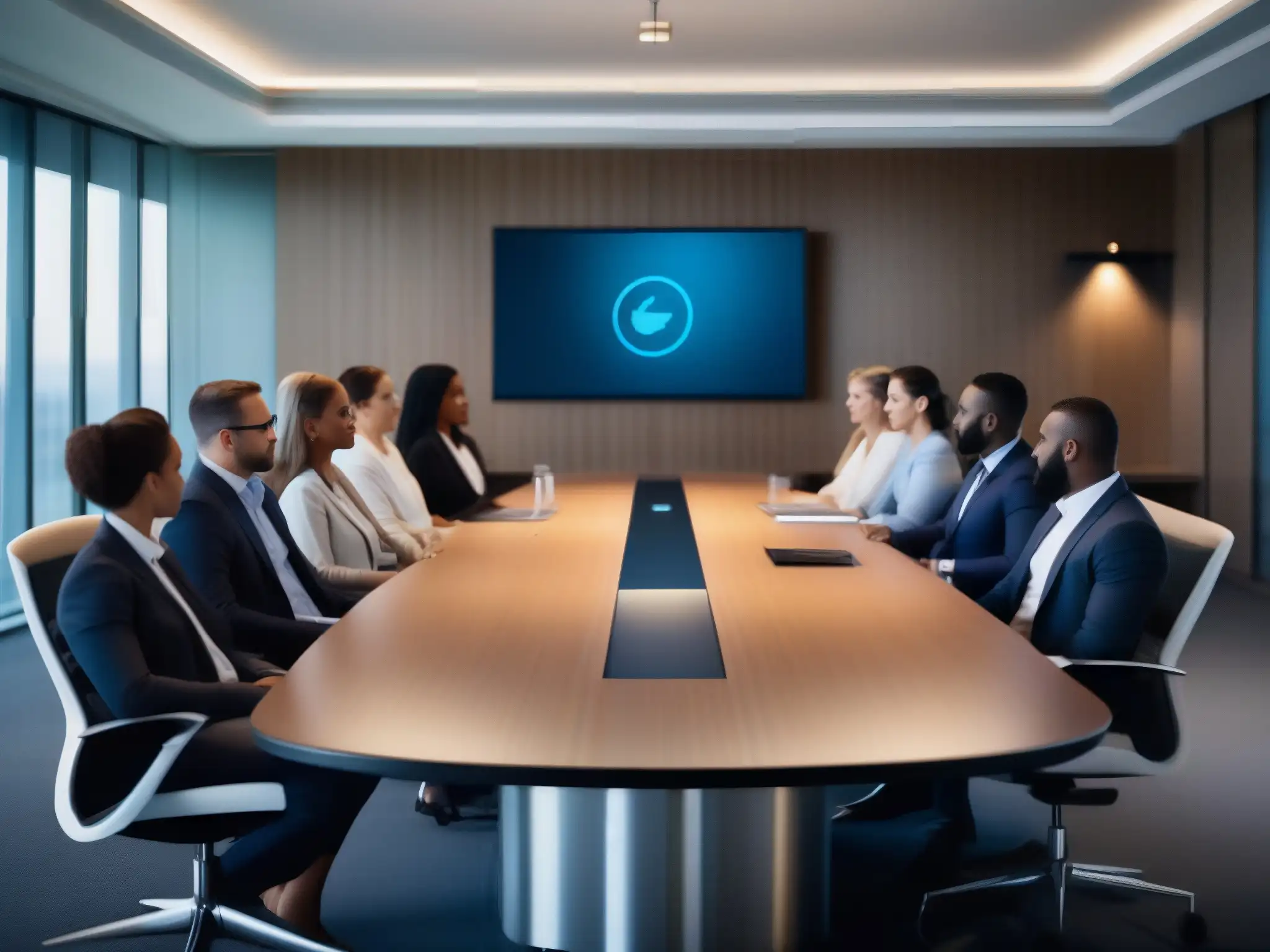 Líder seguro en videoconferencia moderna Un líder seguro en una videoconferencia con equipo de alta tecnología, aplicando las mejores estrategias de liderazgo en videoconferencias