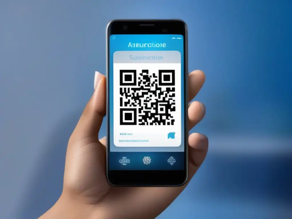 Mano con manicura escanea QR en app de autenticación Mano con manicura profesional escaneando QR en app de autenticación dos factores en smartphone moderno, en atmósfera sofisticada