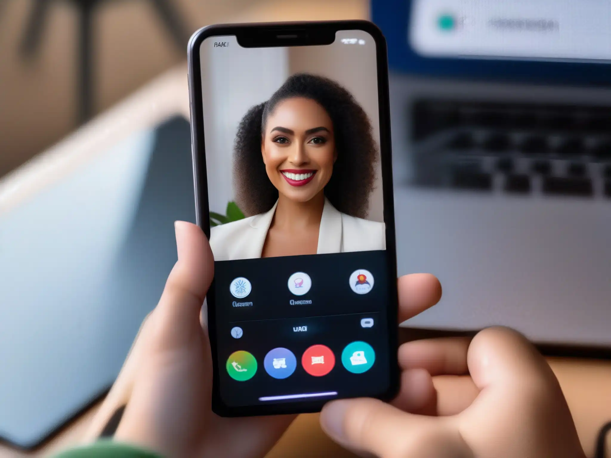 Videoconferencia con Zoom en Smartphone: calidad y ergonomía Mano sostiene smartphone con app Zoom abierta para videoconferencia