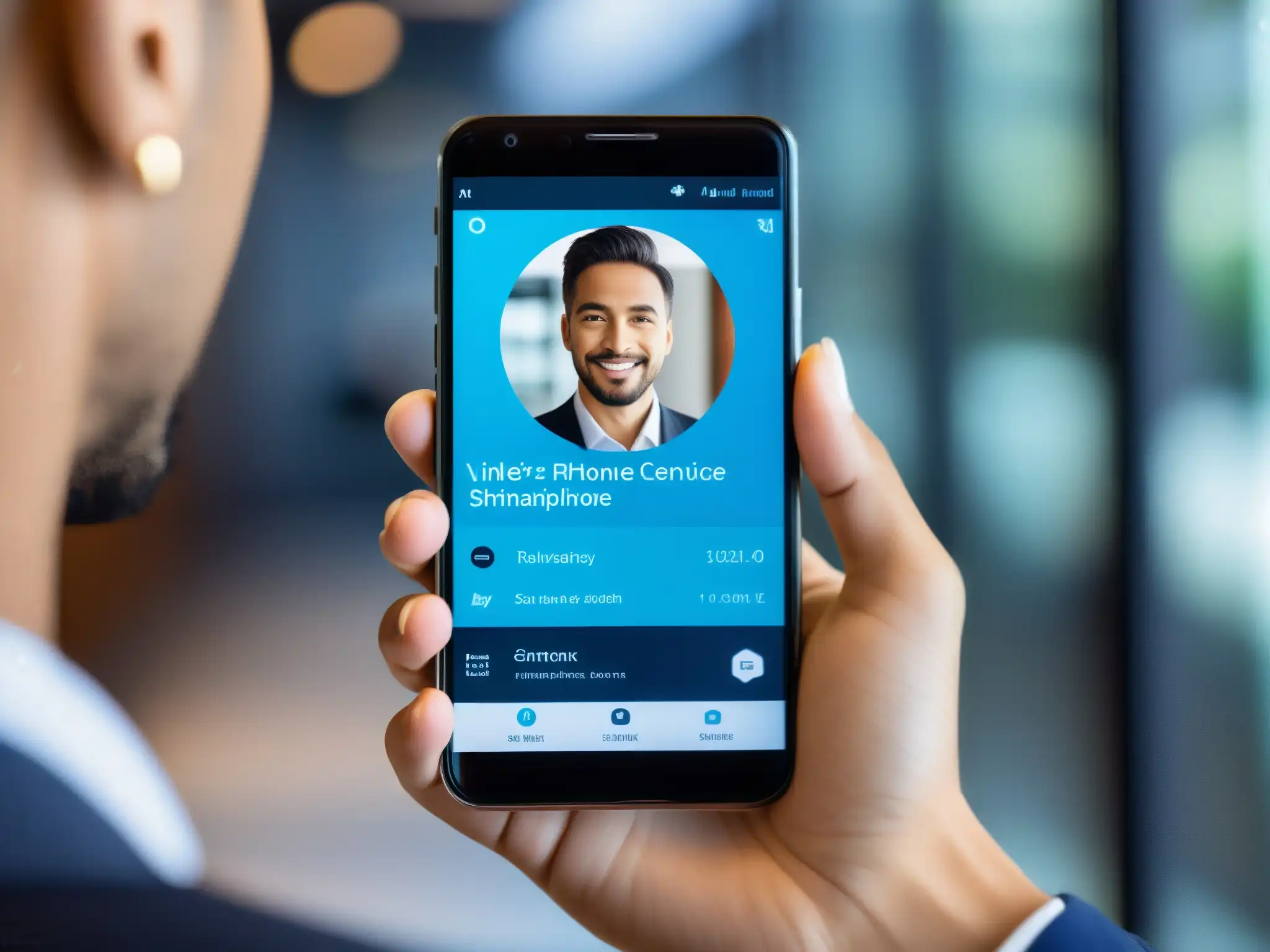 Segura videoconferencia en smartphone Mano sostiene smartphone con protocolos esenciales seguridad videoconferencias dispositivos móviles