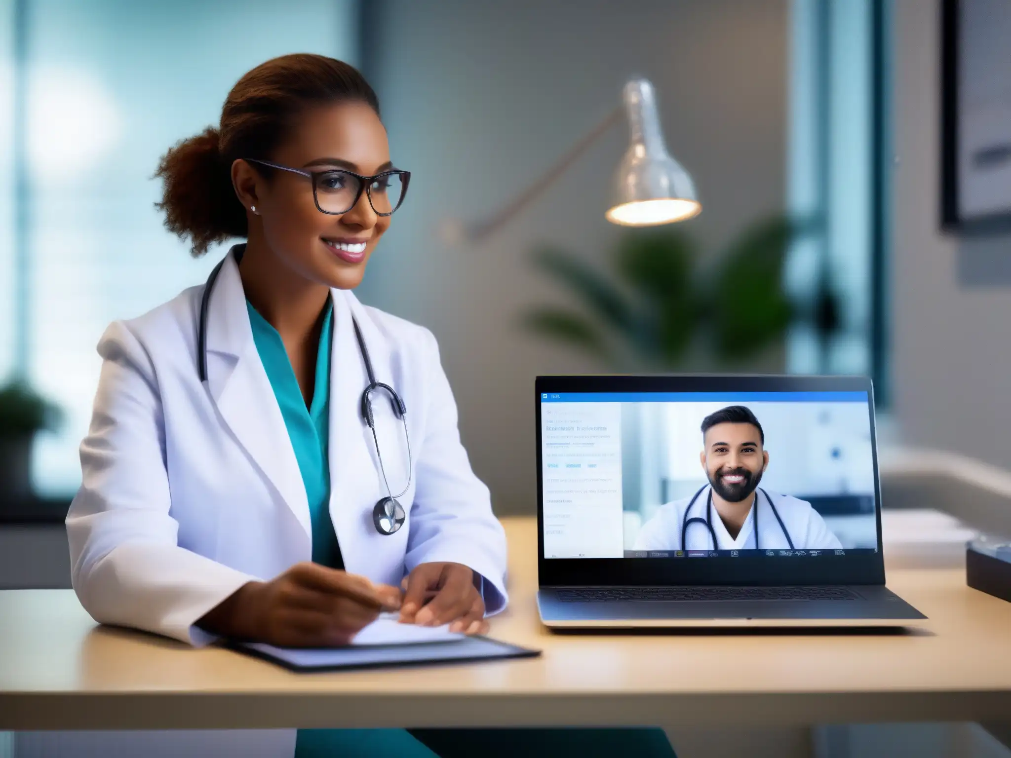 Consulta médica virtual eficiente y profesional en Doxy Un médico realiza una consulta de telemedicina a través de Doxy
