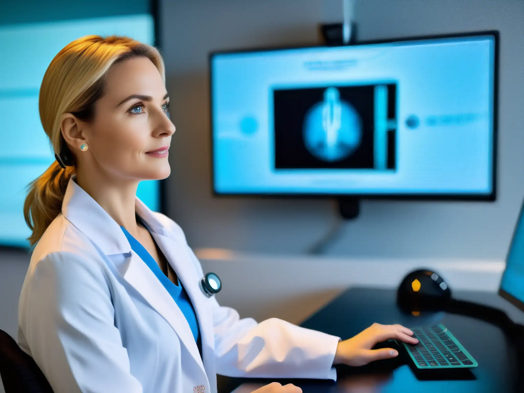 Telemedicina: Doctor en videoconferencia con paciente Un médico utiliza herramientas de videoconferencia sector salud HIPAA para atender a un paciente con profesionalismo y empatía