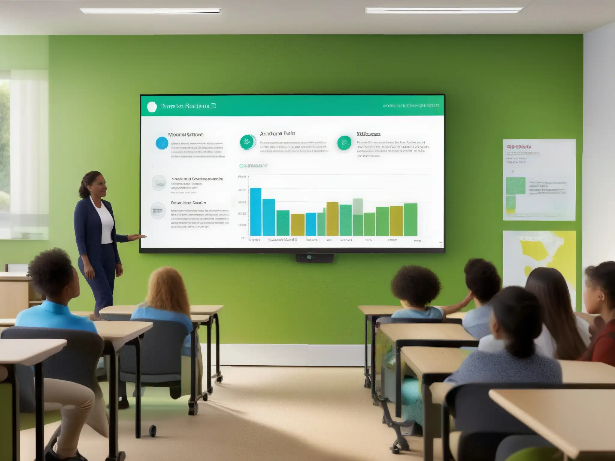 Clase virtual inmersiva con Webex: innovación educativa Una moderna aula con integración de Webex en Educación, muestra innovación y participación activa de los estudiantes