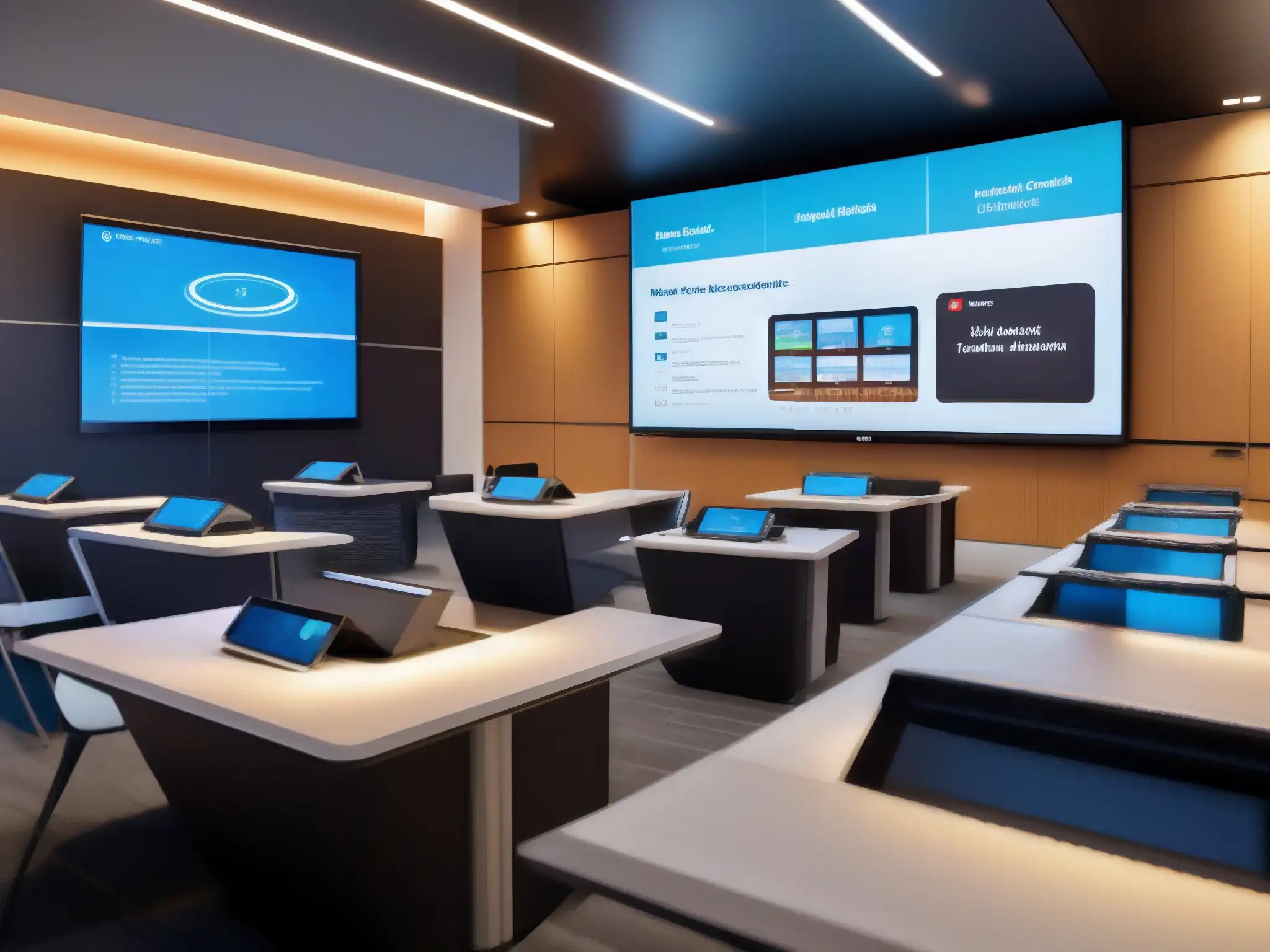 Aula virtual moderna e inmersiva con tecnología de vanguardia Una moderna aula virtual con tecnología de vanguardia y una integración efectiva de LMS y videoconferencias para educación a distancia