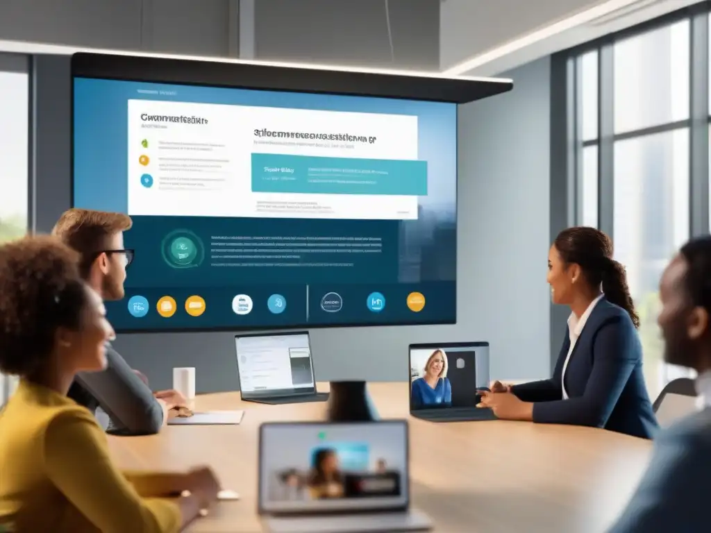 Salón virtual de clases con tecnología moderna Una moderna aula virtual con tecnología y diseño profesional