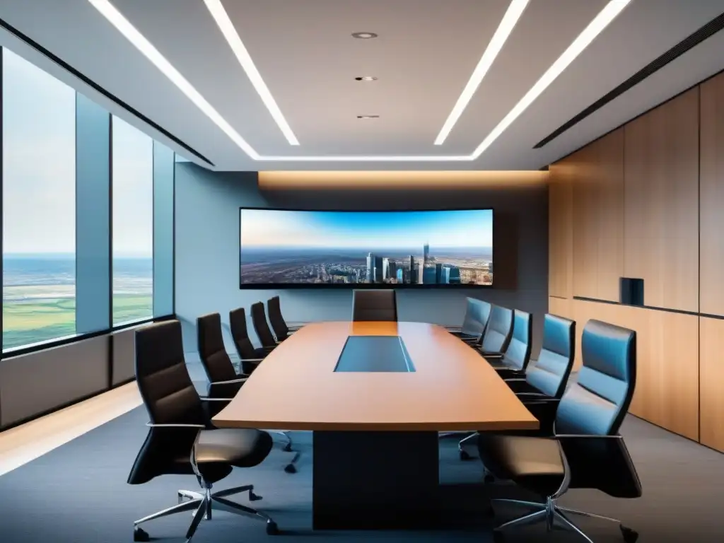 Moderna y espaciosa sala de conferencias con tecnología de videoconferencia de última generación