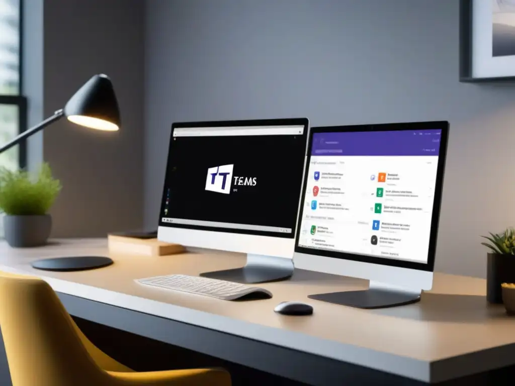 Oficina moderna con integración perfecta de Microsoft Teams y CRM Una moderna oficina con integración CRM y plataforma de videoconferencia Microsoft Teams