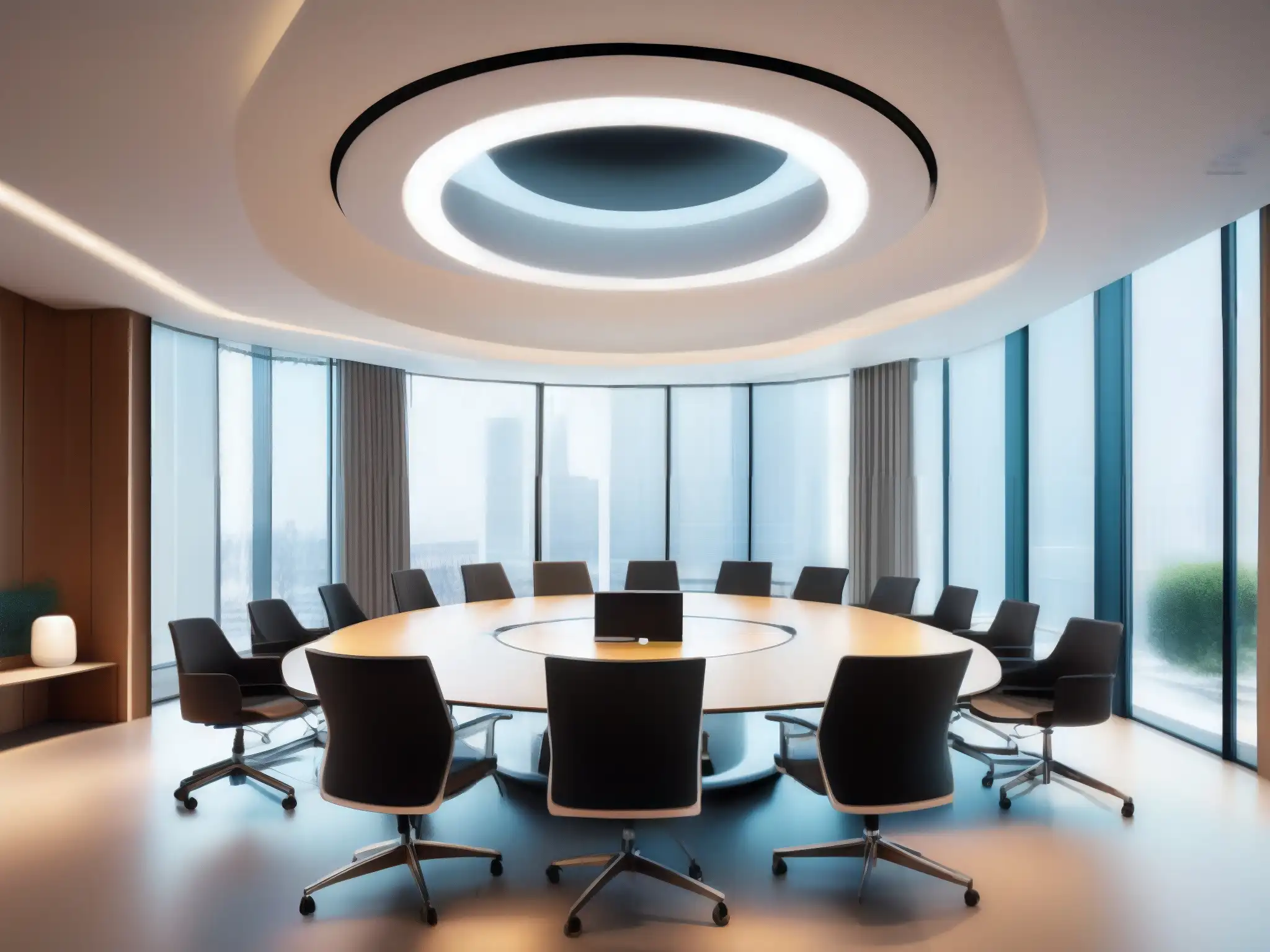 Sala de reuniones virtuales dinámica y profunda Moderna sala de reuniones virtuales con participantes comprometidos, mejorando participación en reuniones virtuales