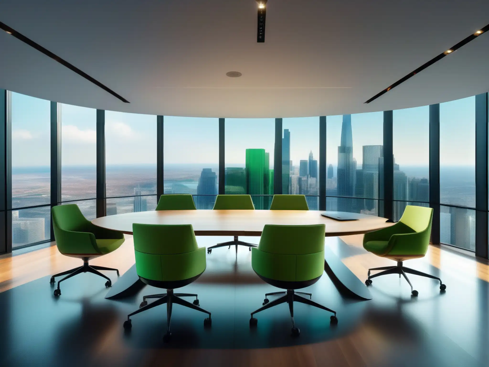 Sala de reuniones de oficina ultramoderna con vista panorámica de la ciudad Una moderna sala de reuniones con vista a la ciudad y la mejor herramienta de videoconferencia para desarrolladores ágiles