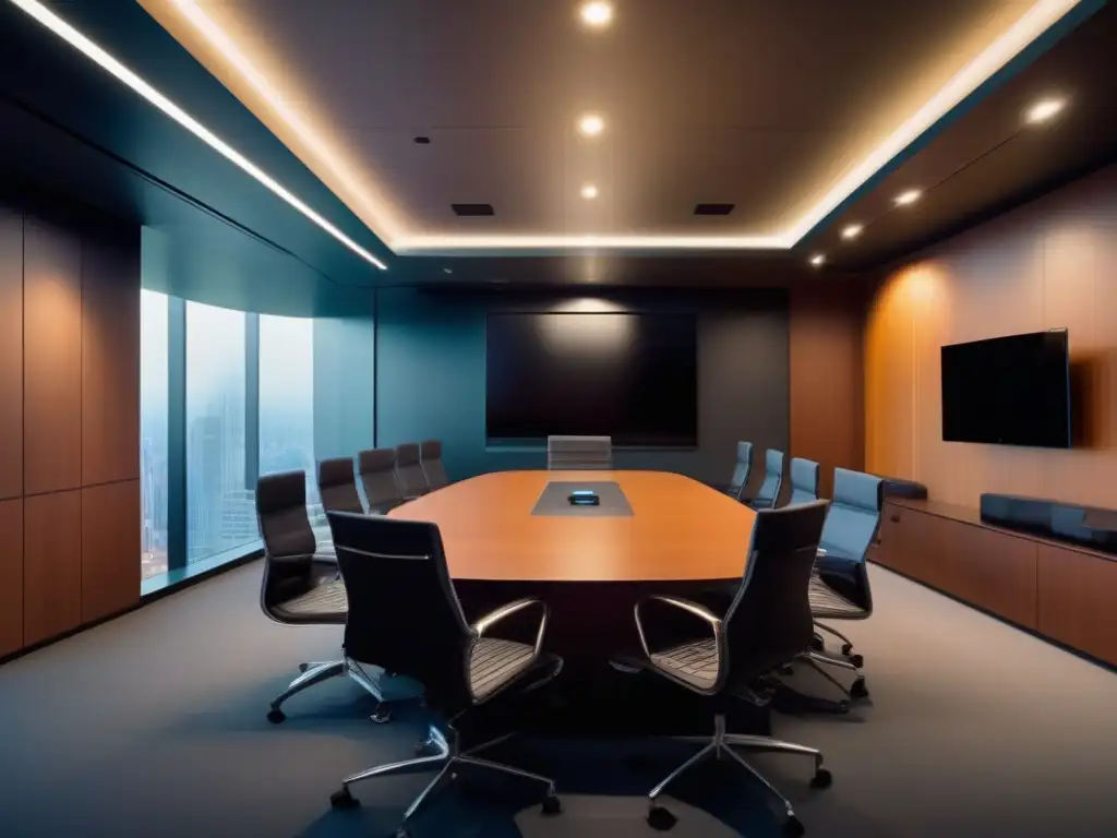 Sala de videoconferencias de última generación Una moderna sala de videoconferencias de alta calidad con equipo de vanguardia para la optimización de video y API