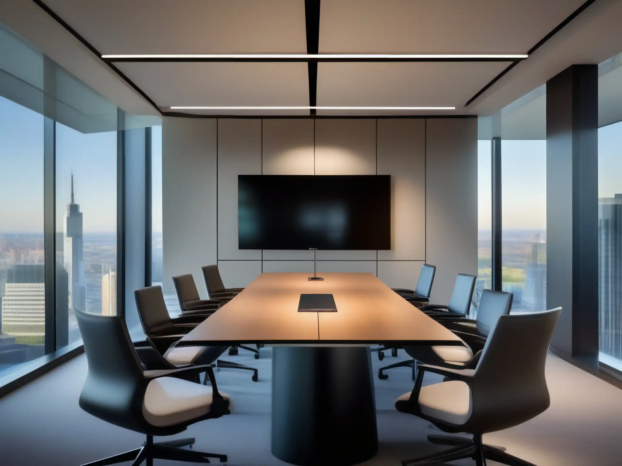 Videollamada profesional en una oficina moderna Una moderna sala de videoconferencias en un ambiente profesional, con herramientas de videoconferencia para trabajo colaborativo