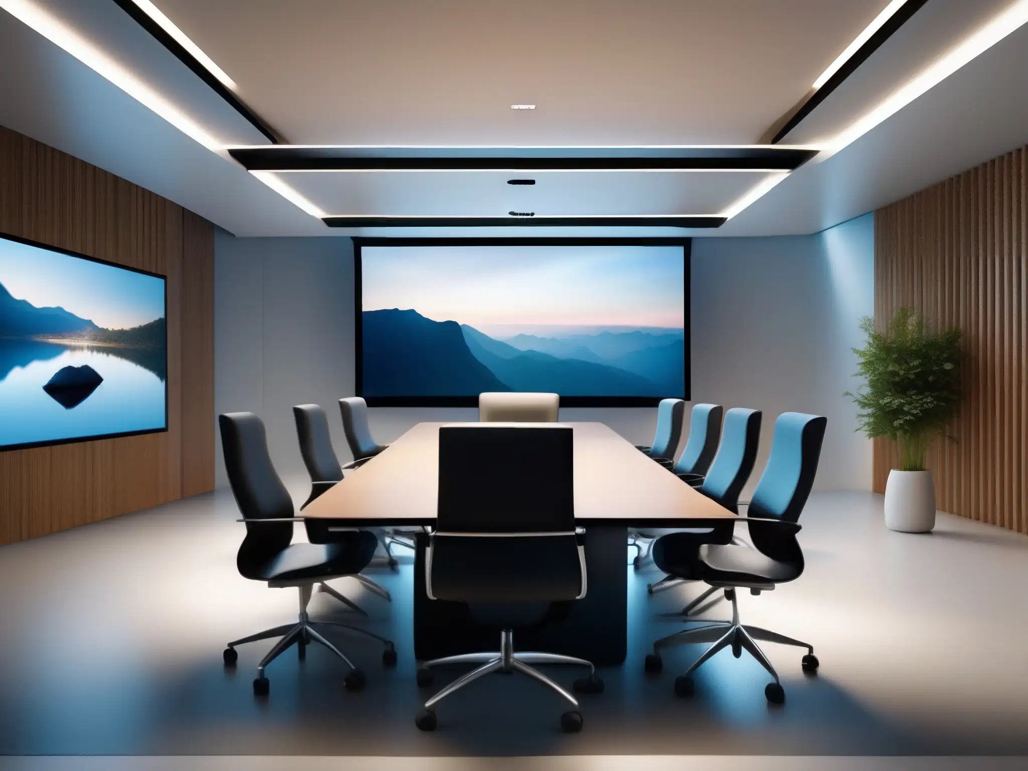 Sala de videoconferencias moderna y luminosa Moderna sala de videoconferencias con las mejores herramientas para empresas, diseño minimalista, luz natural y ambiente profesional