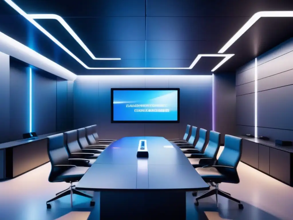 Sala de videoconferencias futurista con seguridad avanzada Moderna sala de videoconferencias seguras con tecnología avanzada