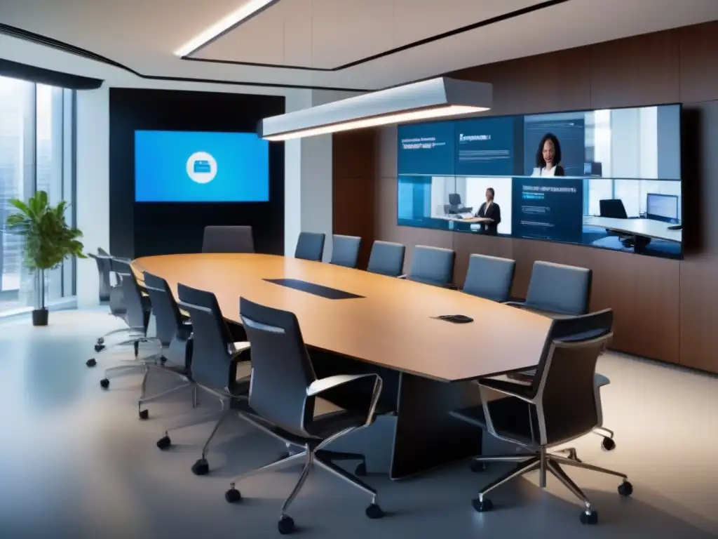 Sala de videoconferencias moderna y dinámica Una moderna sala de videoconferencias con tecnología de vanguardia y ambiente acogedor