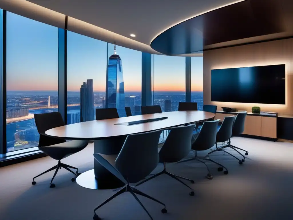 Sala de videoconferencias moderna con vista panorámica a la ciudad Moderna sala de videoconferencias con tecnología de vanguardia y vista panorámica de la ciudad