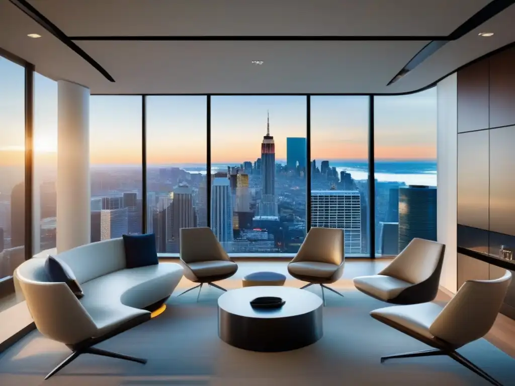 Sala de videoconferencias moderna con vista impresionante Moderna sala de videoconferencias con vista impresionante de la ciudad
