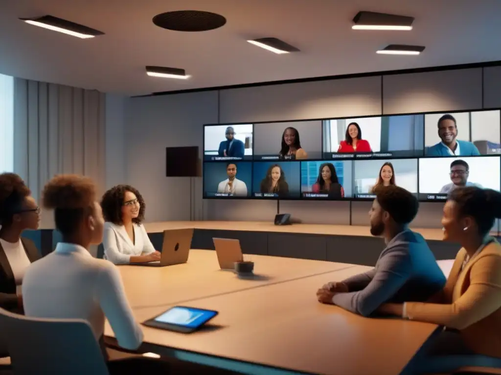 Clase virtual dinámica: diversidad e innovación educativa 'Una moderna videoconferencia educativa con estudiantes participando activamente, creando un ambiente dinámico e innovador