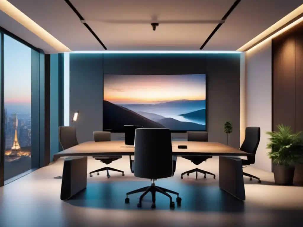 Configuración moderna para videoconferencias: eficiencia y profesionalismo Moderna configuración de videoconferencia con herramientas para controlar ruido ambiental, transmitiendo eficiencia y profesionalismo