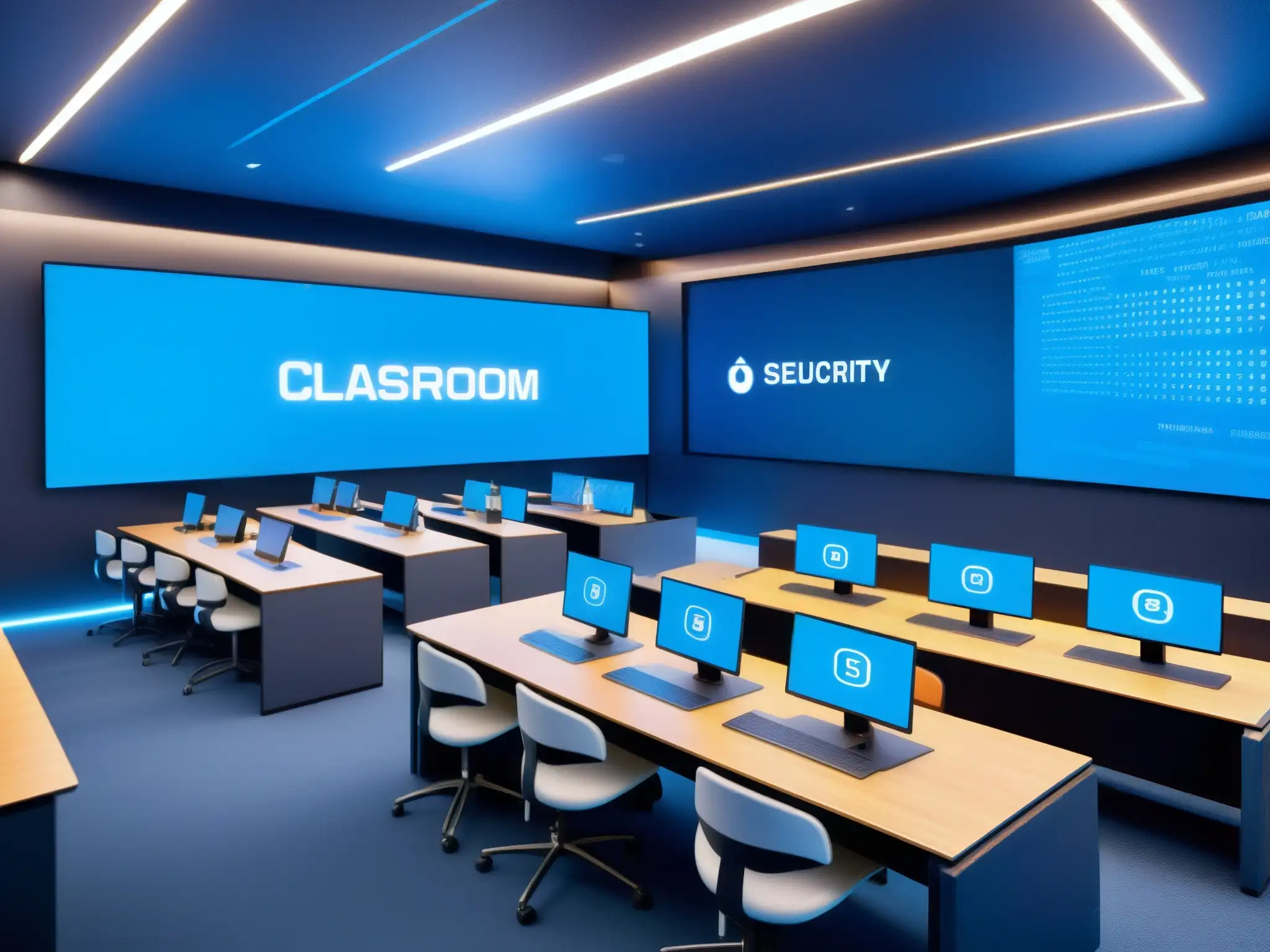 Aula virtual futurista segura y avanzada Modernidad y seguridad en aula virtual futurista