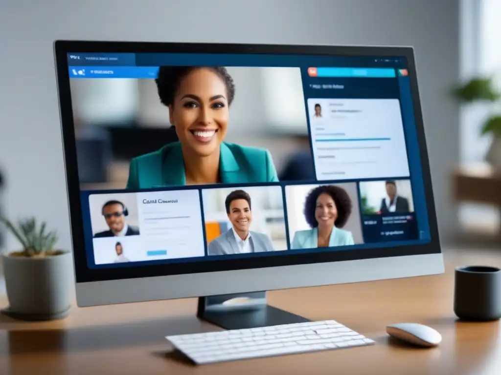 Monitor de videoconferencia profesional: Interfaz de alta calidad Monitor moderno muestra interfaz de videoconferencia para integración de videoconferencias en software