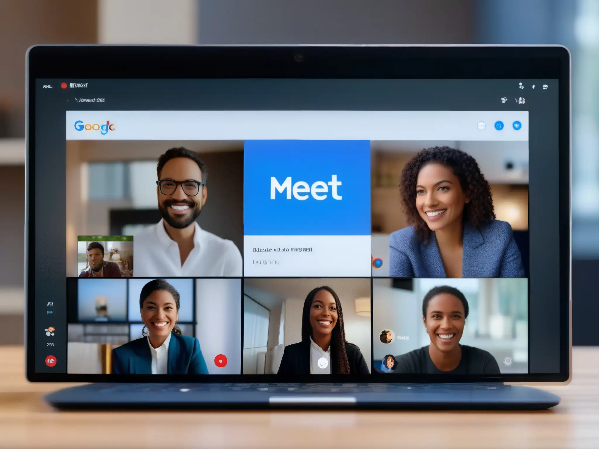 Comparación de Videoconferencias: Google Meet vs Dos monitores muestran videoconferencias en Google Meet y Skype, destacando la latencia en videoconferencia Google Meet