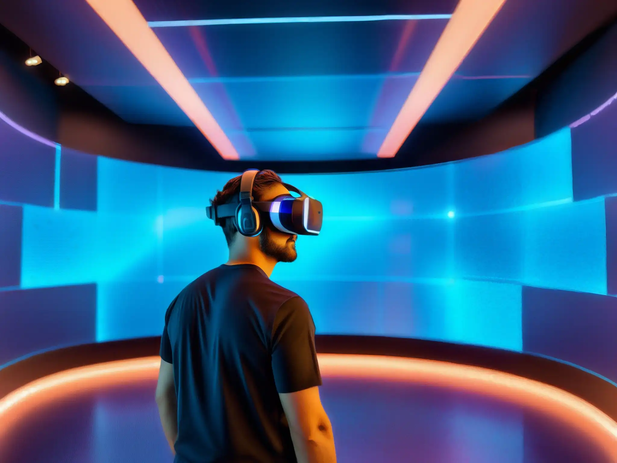 Inmersión total en realidad virtual: Futuro interactivo Explorando un mundo virtual futurista con tecnología de vanguardia