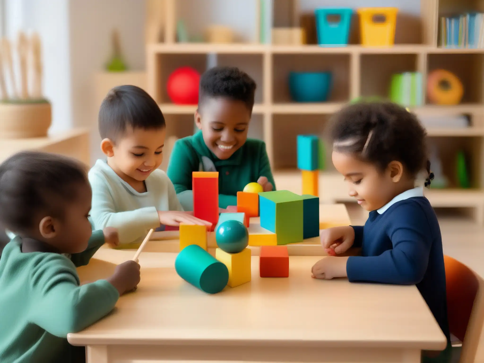 Salón Montessori virtual: Creatividad educativa en acción Niños disfrutando de la metodología Montessori en un aula virtual vibrante y llena de actividades interactivas y coloridas