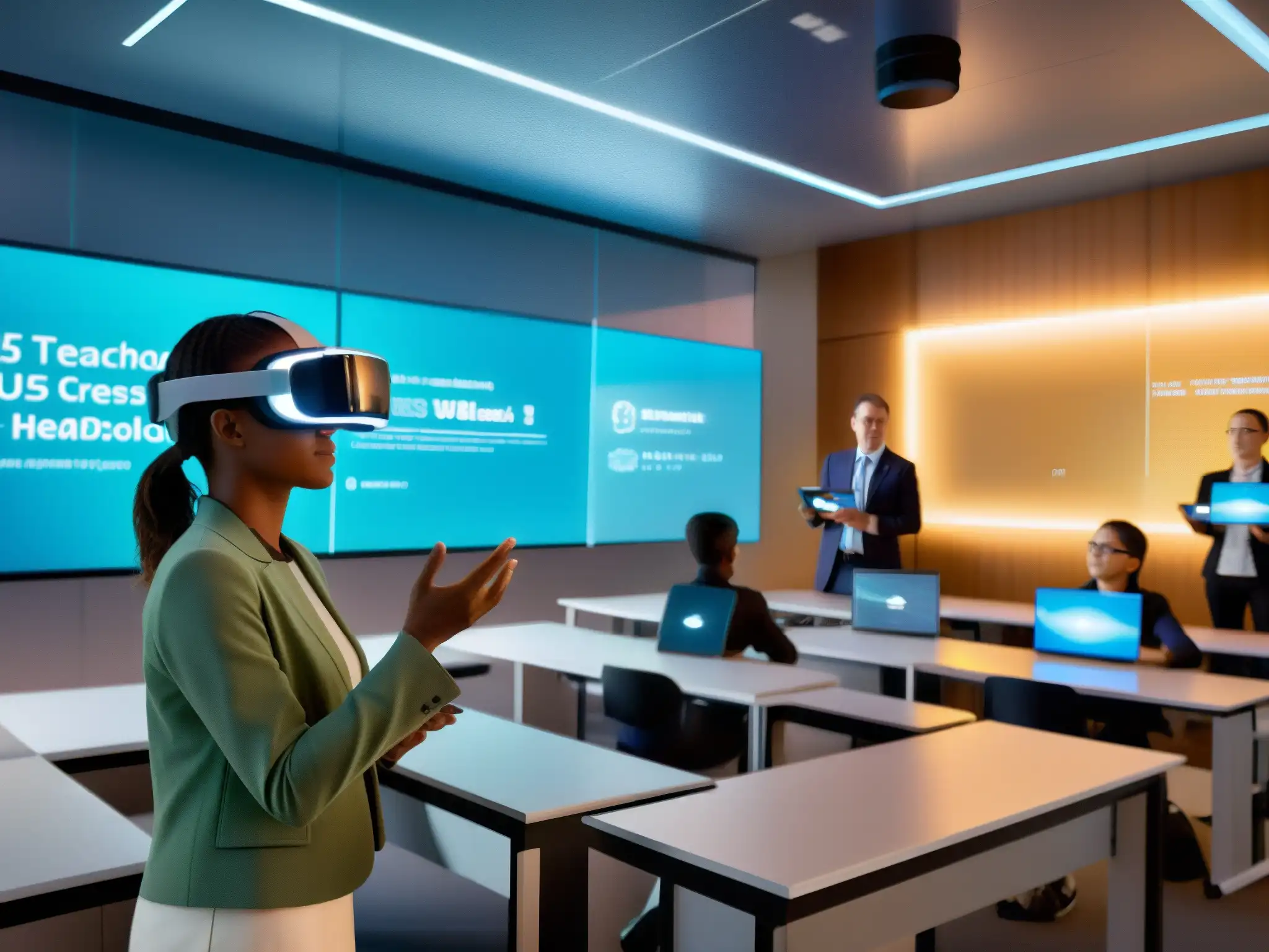 Aula del Futuro: Realidad Virtual y Tecnología Educativa Nuevas tendencias en videoconferencias educativas: aula futurista con tecnología holográfica e interacción virtual de estudiantes