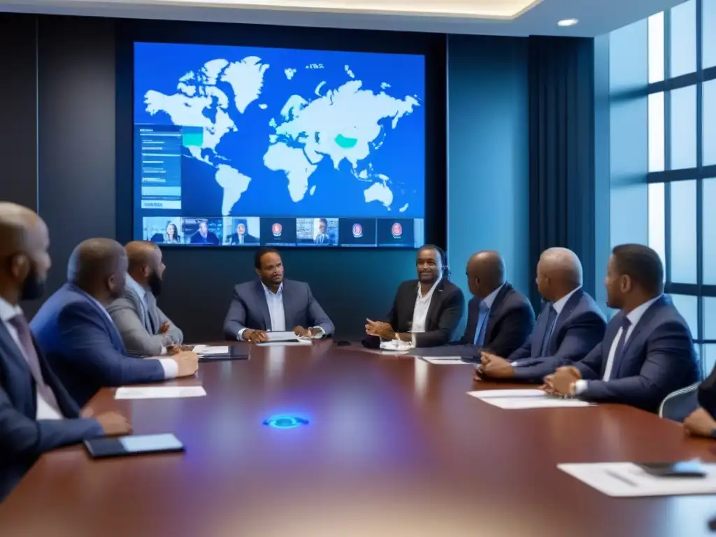 Sala de reuniones segura para videoconferencias gubernamentales Oficiales en reunión de seguridad, discuten estándares seguridad videoconferencias gubernamentales en sala ultra segura