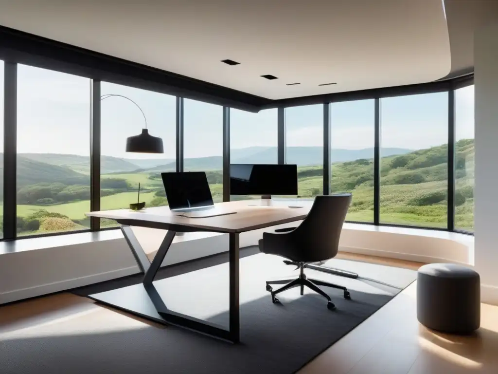 Oficina en casa de alta tecnología y productividad Oficina en casa moderna con impacto de videoconferencias en trabajo remoto