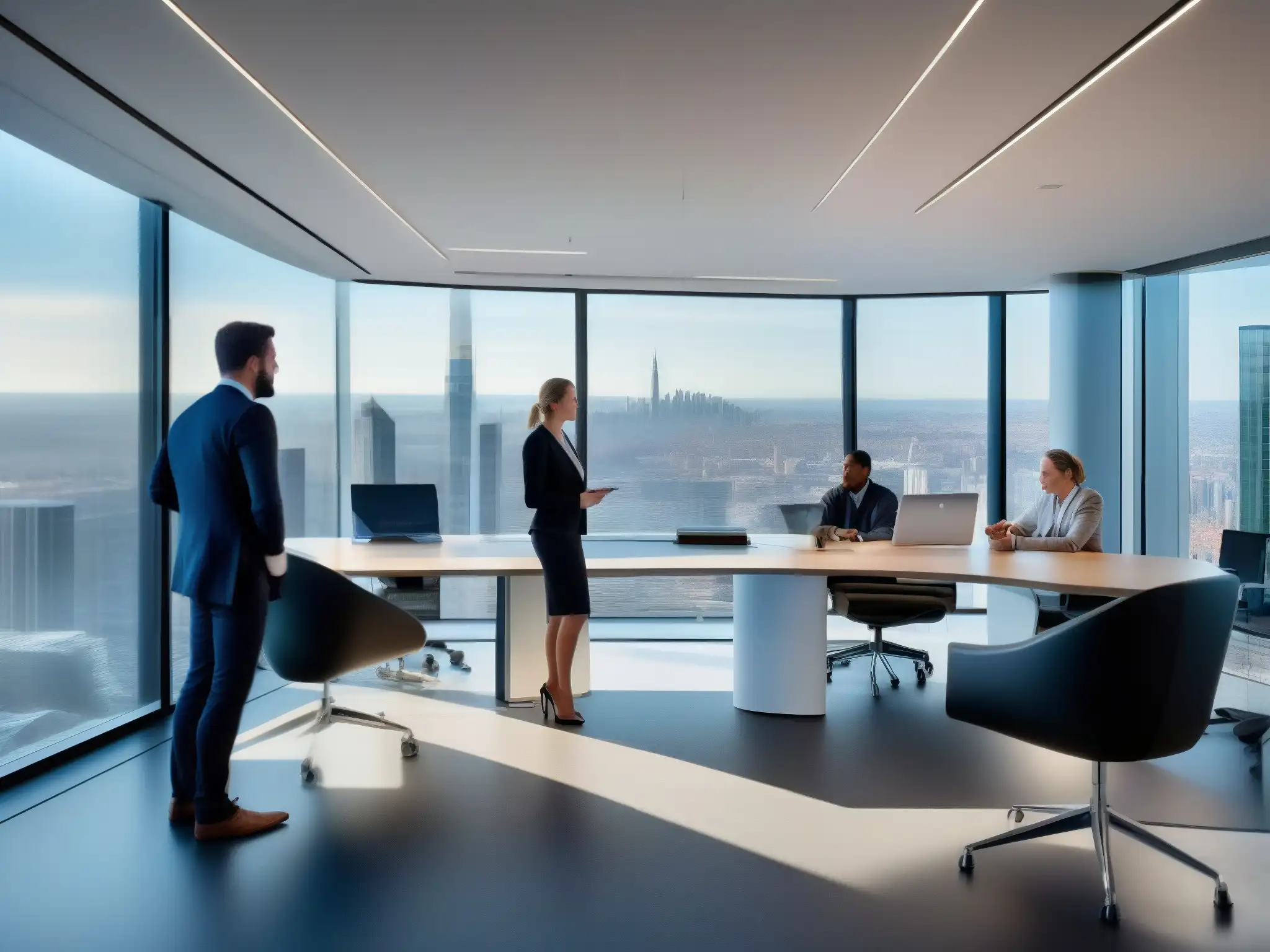Oficina de consultoría moderna con tecnología Pexip Oficina de consultoría moderna con implementación exitosa de Pexip, profesionales colaborando en un ambiente tech-savvy