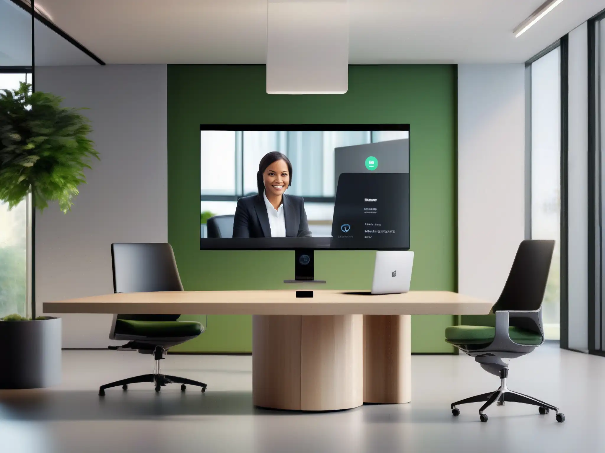 Entorno Profesional de Videoconferencia Segura Oficina contemporánea con videoconferencia segura para profesionales