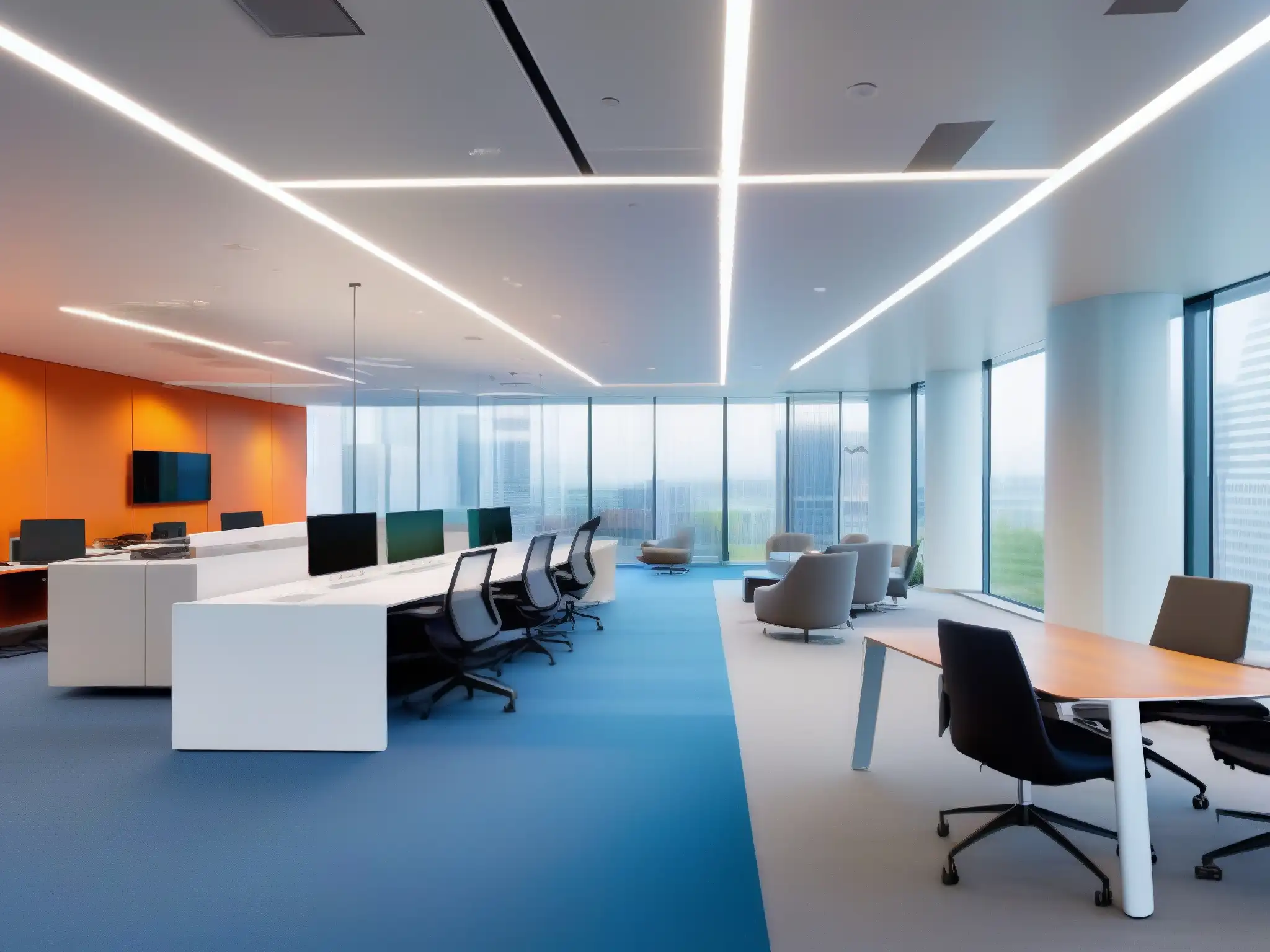 Oficina del futuro: innovación y colaboración con RingCentral Meetings Oficina futurista con integración de RingCentral Meetings CRM Servicio Cliente, tecnología de vanguardia y colaboración entre empleados