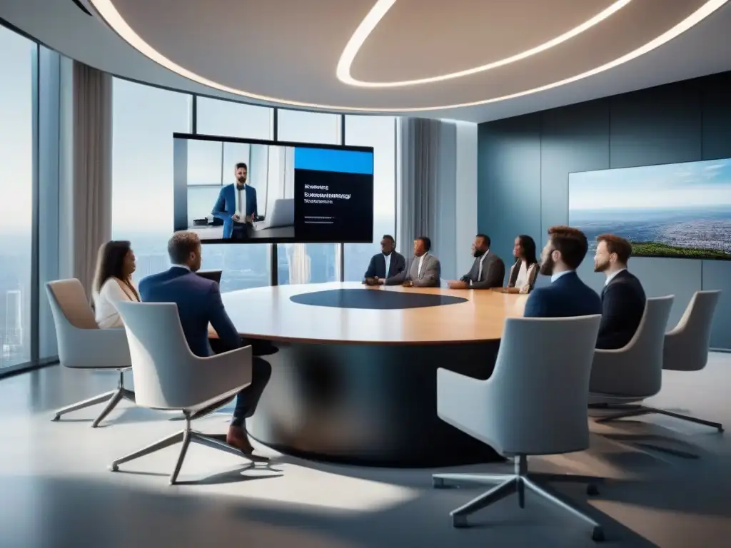 Oficina moderna y profesional en videoconferencia 8K Oficina futurista con videoconferencia profesional en alta definición