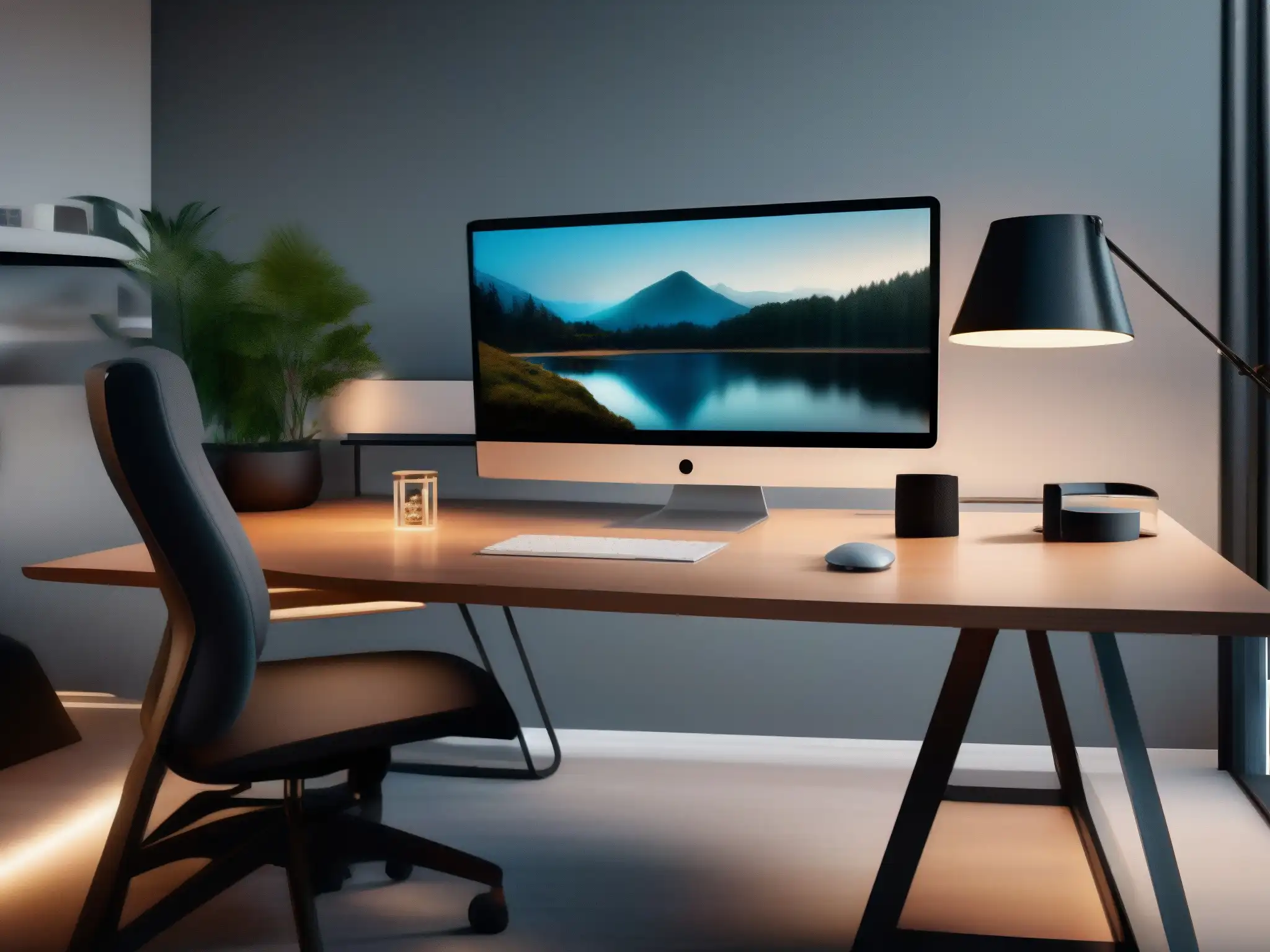 Oficina en casa moderna con detalle 8k y ambiente acogedor Oficina moderna con agenda organizada para videoconferencias y ambiente cálido