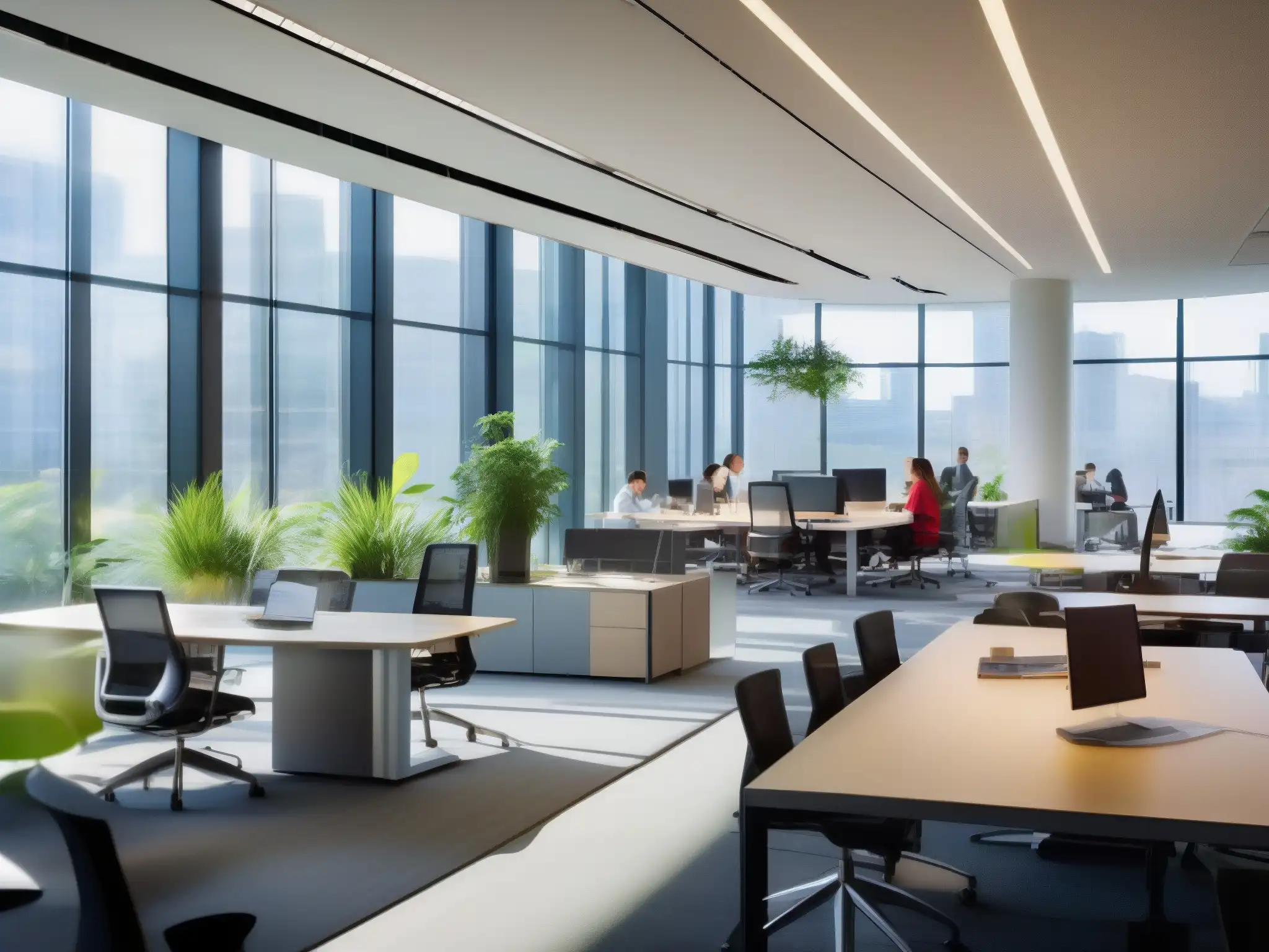 Oficina moderna y dinámica con espacios de colaboración Oficina moderna con ambiente innovador y productivo, colaboración en Microsoft Teams