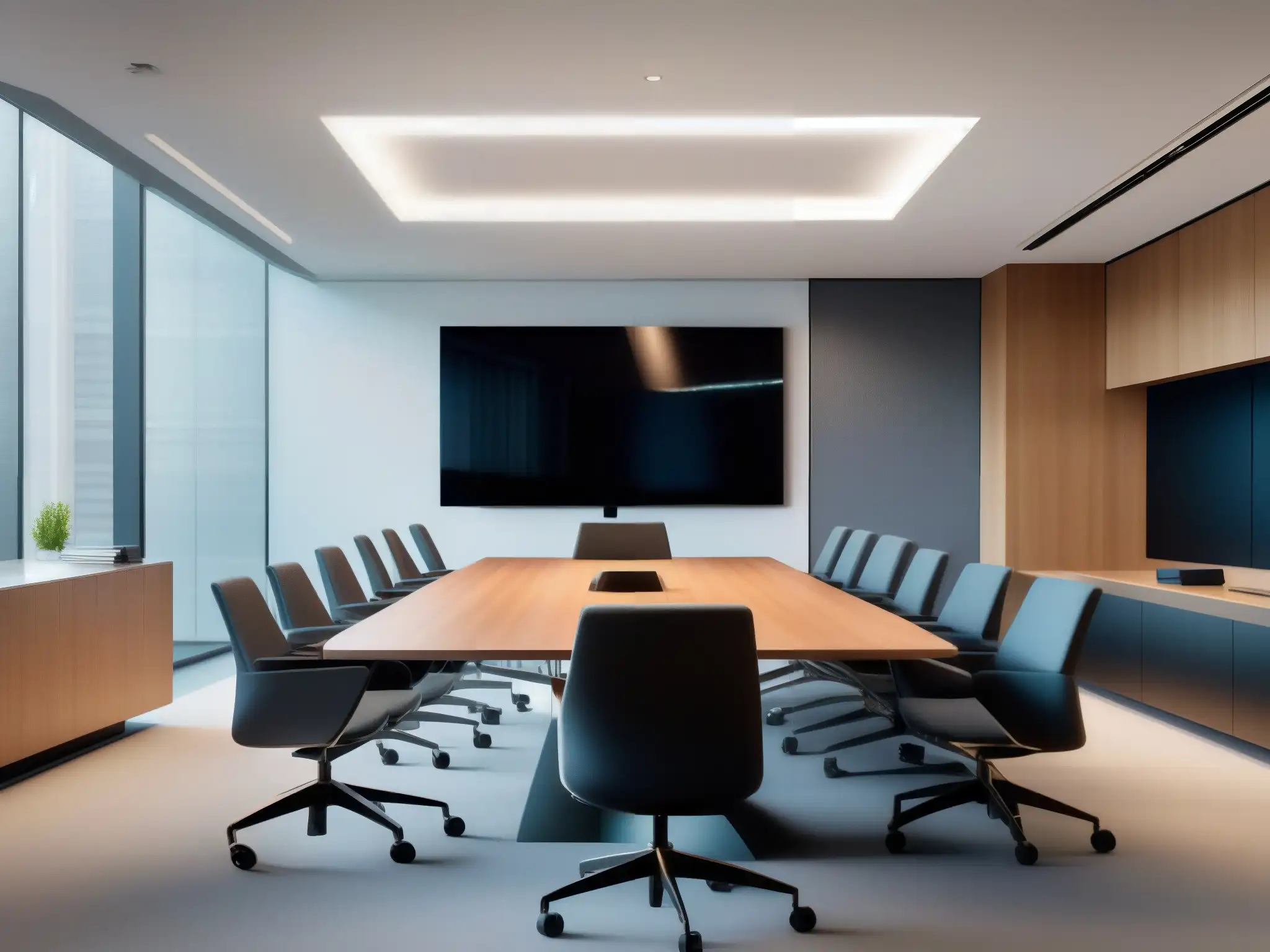 Oficina moderna con videoconferencia productiva Una oficina moderna y elegante con una videoconferencia profesional en un monitor de alta resolución