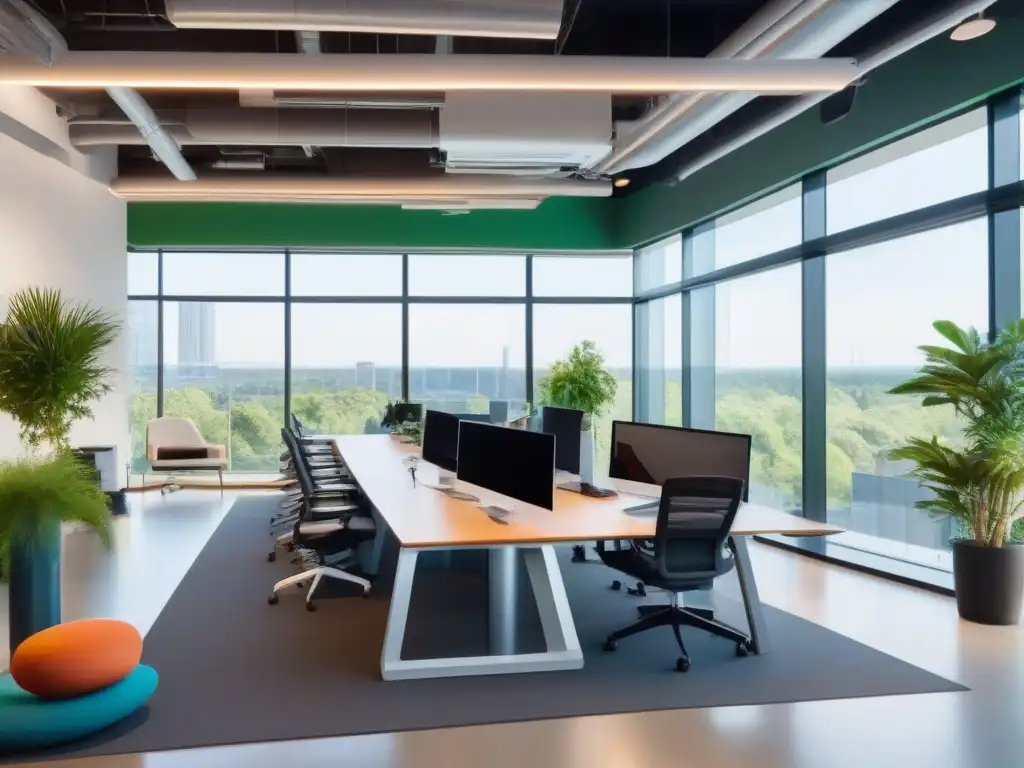 Oficina moderna: productividad y bienestar en videoconferencias Oficina moderna con equilibrio vidatrabajo en videoconferencias