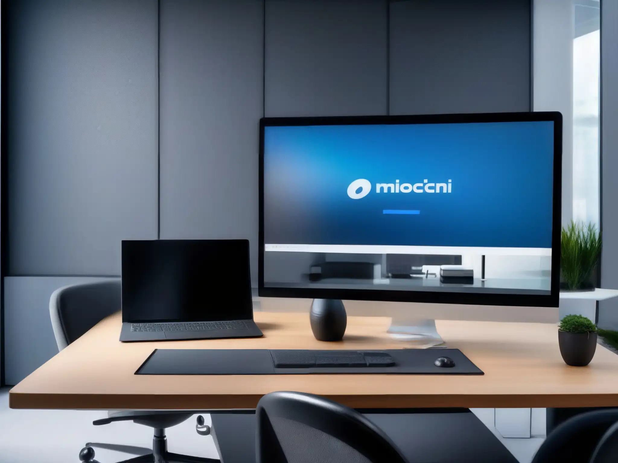 Oficina moderna y profesional para videoconferencias Oficina moderna con equipo de videoconferencia profesional y ambiente tecnológico, ideal para Auditorías de seguridad en VideoMeetings
