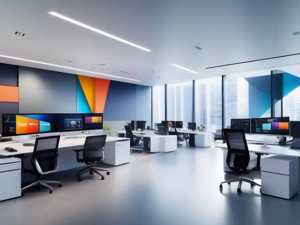 Oficina moderna y colaborativa con alta tecnología y diseño ergonómico Oficina moderna con funciones avanzadas gestión Webex productividad
