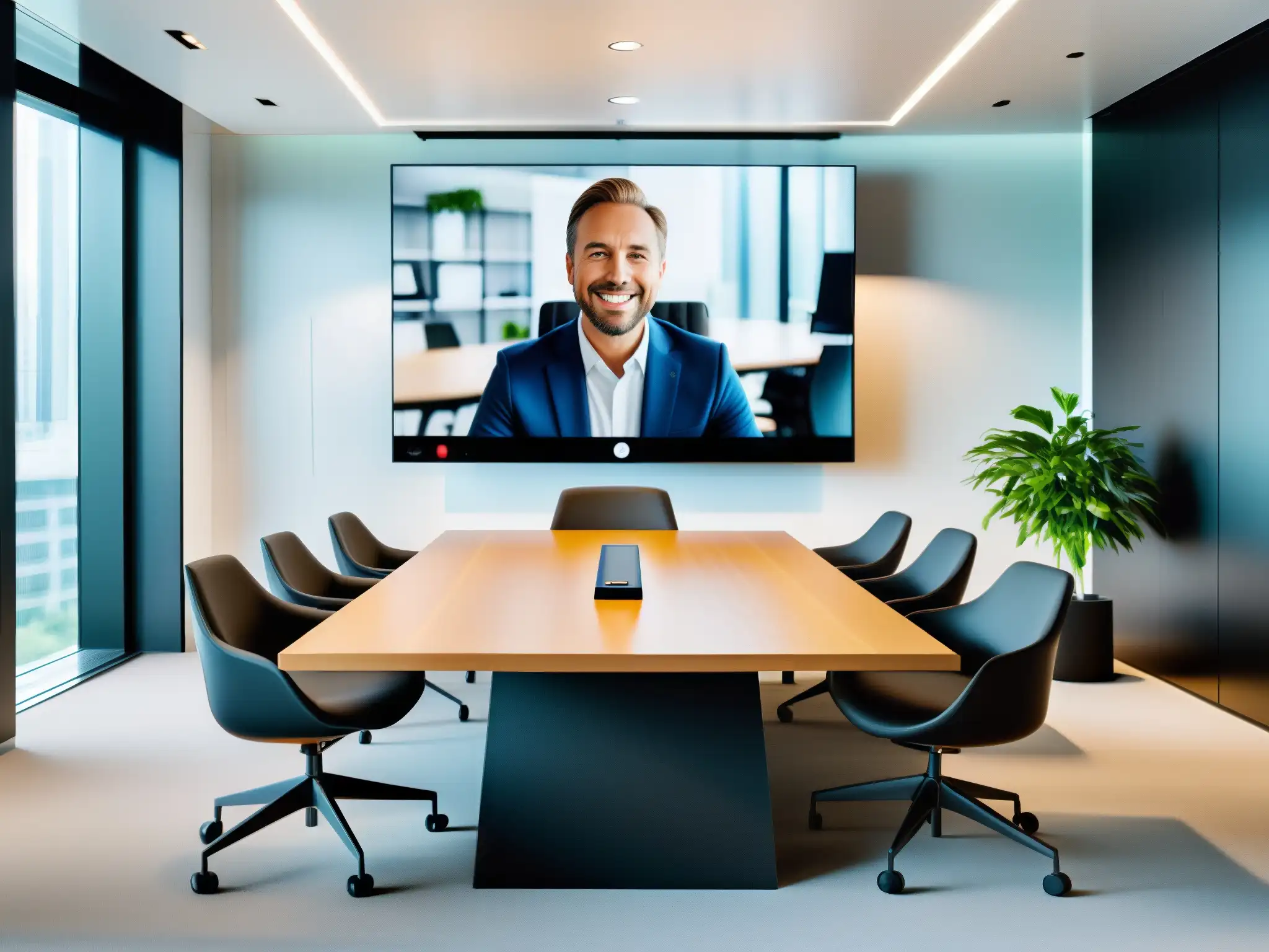 Oficina moderna con Lifesize y CRM Oficina moderna con integración de Lifesize con CRM, ambiente profesional y tecnología innovadora en imagen 8k